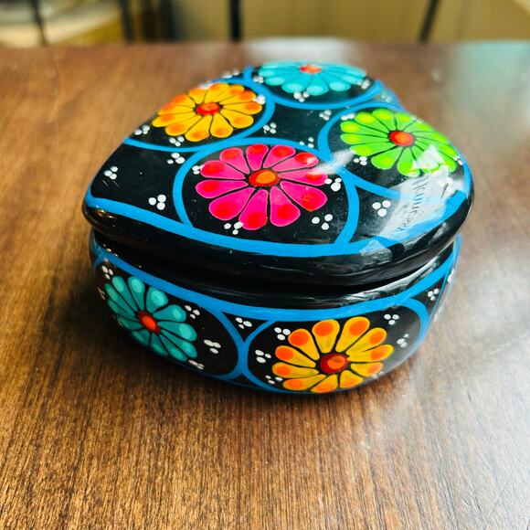 Hand Painted Terracotta Trinket box Colorful Celestial Oval Mat Finish Mexican - Picture 6 of 10